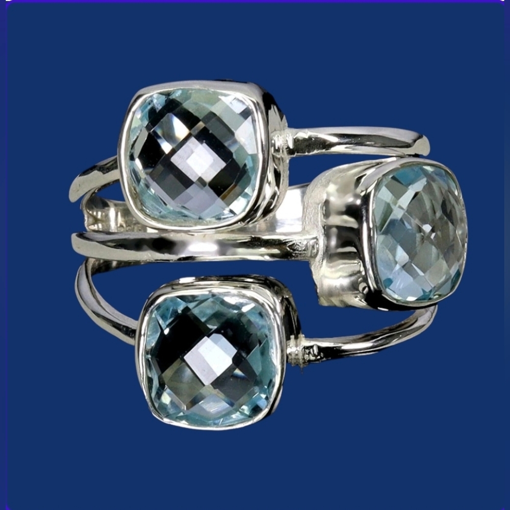 925 Sterling Silver Ring SZ 7 with Cushion Natural Sky Blue Topaz 7mm